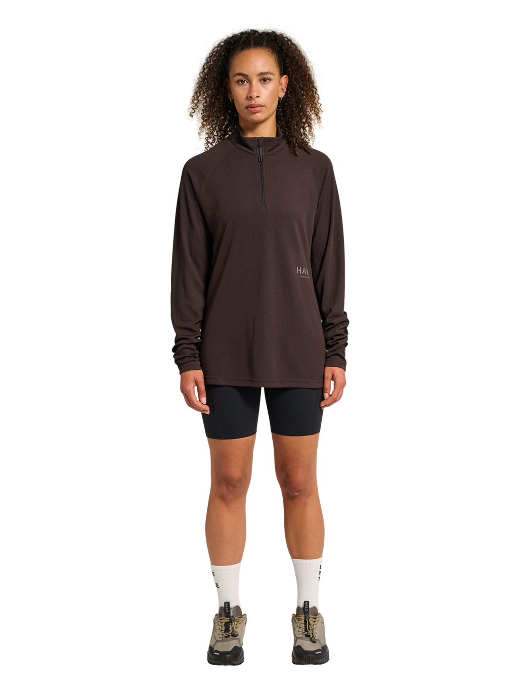 HALO SORONA HALF ZIP, CHOCOLATE TORTE, model