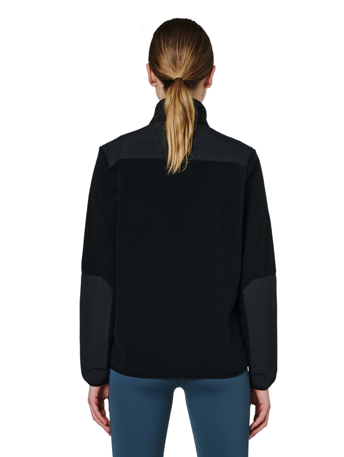 HALO BLOCKED ZIP FLEECE, BLACK, model