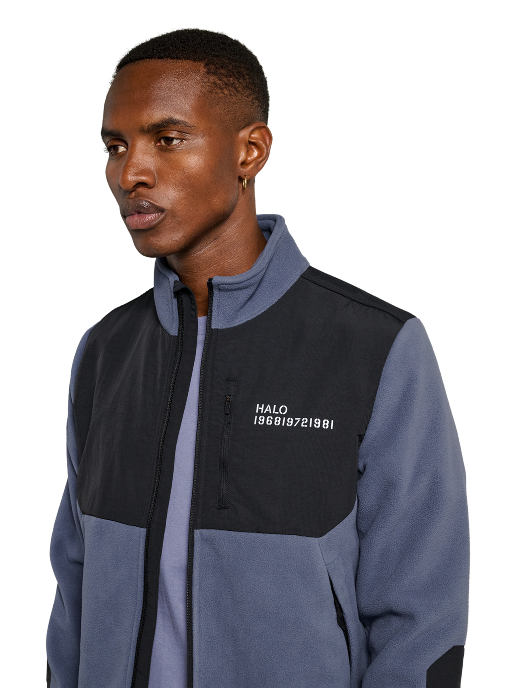 HALO BLOCKED ZIP FLEECE, GRISAILLE, model