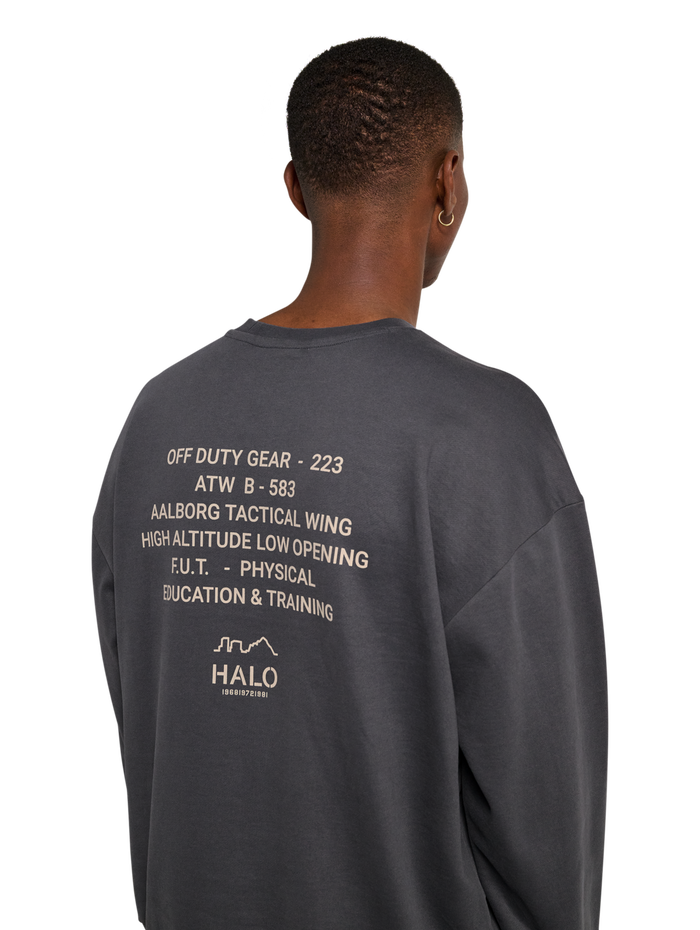 HALO GRAPHIC BOXY CREW, ASPHALT, model