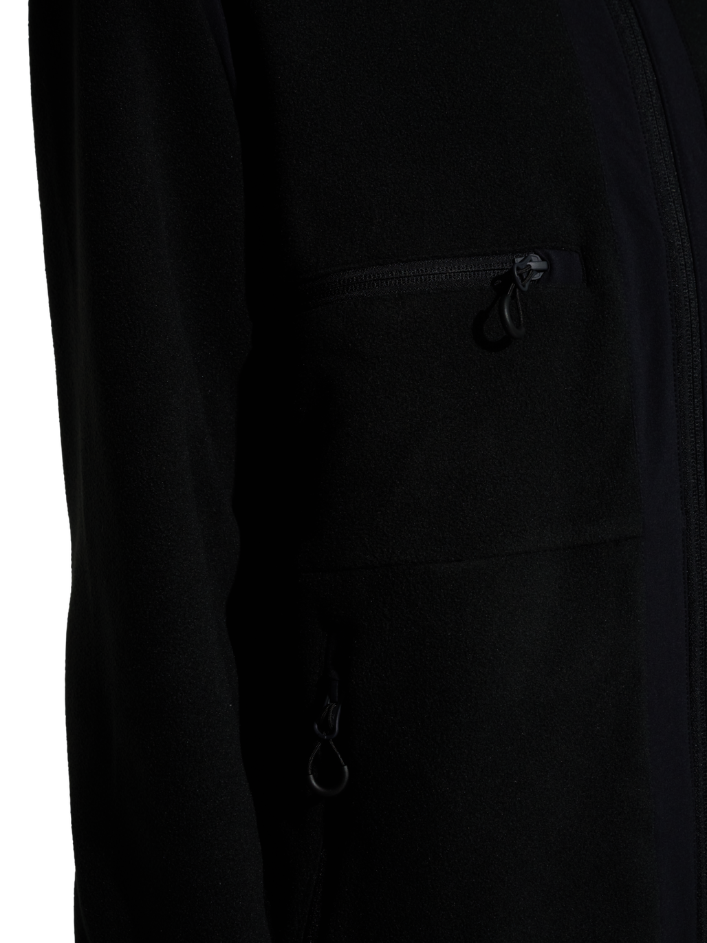 HALO PANELED FLEECE JACKET, BLACK, model
