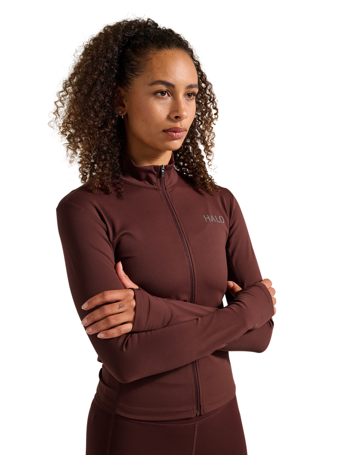 HALO WOMEN FULL ZIP 2.0, BITTER CHOCOLATE, model