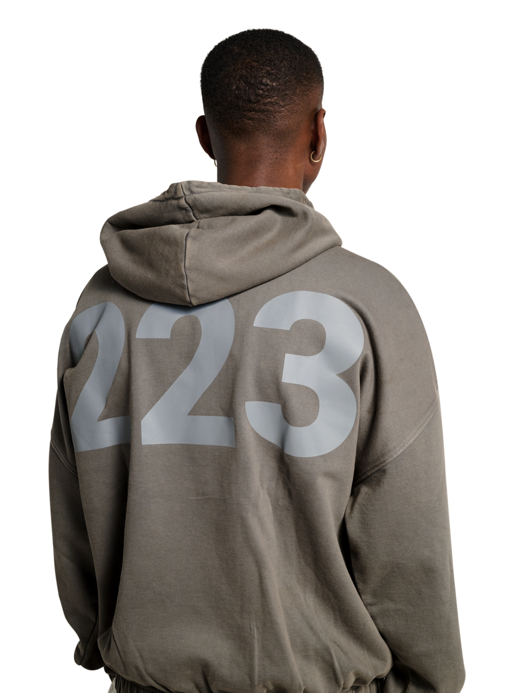 HALO DHOBI BOXY HOODIE, GUNMETAL, model